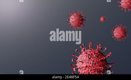 3D-Rendering des Coronavirus. Medizinisches Konzept des Ausbruchs des lebensbedrohlichen Covid-19-Virus. Stockfoto