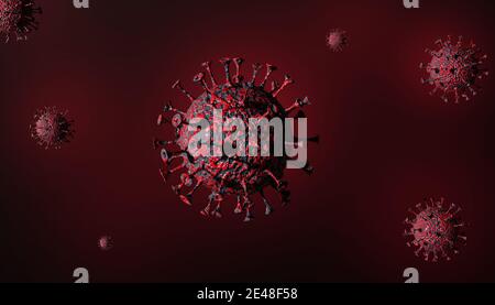 3D-Rendering des Coronavirus. Medizinisches Konzept des Ausbruchs des lebensbedrohlichen Covid-19-Virus. Stockfoto