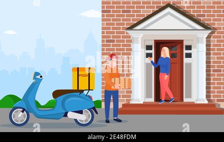 Der Lieferer brachte einen Haufen Pizzaboxen Stock Vektor