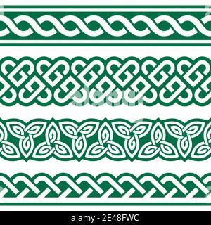 Irish Celtic Vektor nahtlose Vektor geflochtene Design-Set mit Herzen und Knoten, perfekt für Grußkarten, St. Patrick's Day Feier Stock Vektor