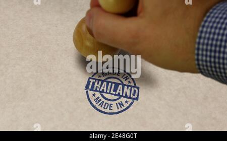 Made in Thailand Stempel und Stempelhand. Fabrik-, Fertigungs- und Produktionslandkonzept. Stockfoto