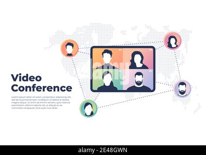 Konzept der weltweiten Videokonferenz. Banner für Videokonferenzen und Online-Meetings. Stock Vektor