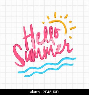 Hallo Sommer auf weißen Fliesen Hintergrund. Stock Vektor