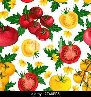 Aquarell Tomate nahtlose Muster mit Blume Stockfoto