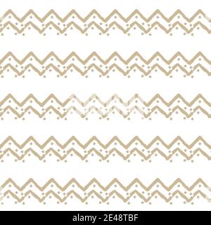 Beige einfach horizontal Nahtloses Wiederholungsrandmuster mit zufälligen gezackten farbgefüllten, leeren Quadraten und einem Teil von Dreiecken oder gebrochenen Linienformen auf w Stock Vektor