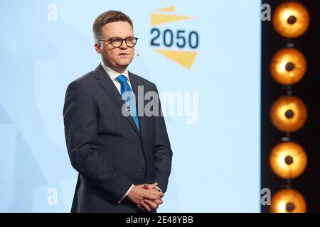 Warschau, Masowien, Polen. Januar 2021. Die Präsentation der Bewegung Polen 2050 unter dem Motto "Wir wissen, wie" EIN Plan für Poland.in das Bild: KRZYSZTOF HOLOWNIA Kredit: Hubert Mathis/ZUMA Wire/Alamy Live News Stockfoto