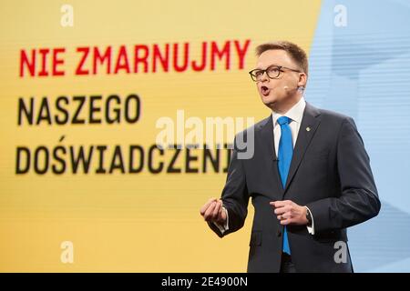 Warschau, Masowien, Polen. Januar 2021. Die Präsentation der Bewegung Polen 2050 unter dem Motto "Wir wissen, wie" EIN Plan für Poland.in das Bild: KRZYSZTOF HOLOWNIA Kredit: Hubert Mathis/ZUMA Wire/Alamy Live News Stockfoto