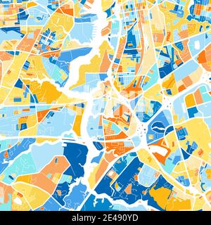 Farbkunstkarte von Chesapeake, Virginia, UnitedStates in Blau und Orangen. Die Farbabstufungen in der Chesapeake-Karte folgen einem zufälligen Muster. Stock Vektor
