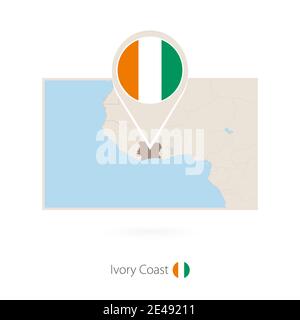 Rechteckige Karte der Elfenbeinküste mit Pin-Ikone von Elfenbein Küste Stock Vektor