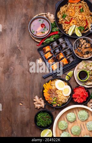 Asiatische Küche. Chinesische, japanische und thailändische Küche Stockfoto