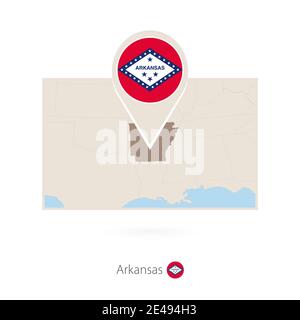 Rechteckige Karte von US-Bundesstaat Arkansas mit Pin-Symbol von Arkansas Stock Vektor