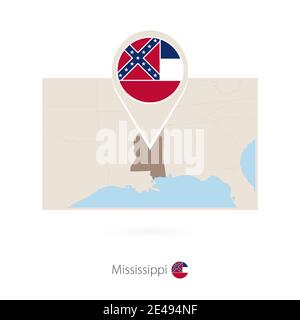 Rechteckige Karte des US-Staates Mississippi mit Pin-Symbol von Mississippi Stock Vektor