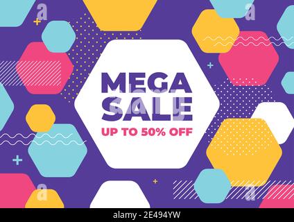 Mega Verkauf mit bunten geometrischen Formen Banner. Stock Vektor