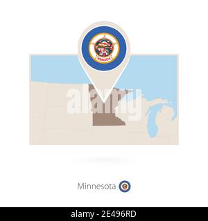 Rechteckige Karte des US-Bundesstaates Minnesota mit Pin-Symbol von Minnesota Stock Vektor