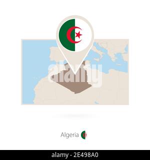 Rechteckige Karte von Algerien mit Pin-Symbol von Algerien Stock Vektor