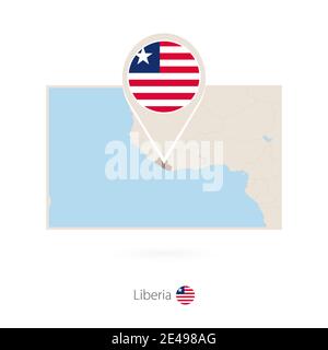 Rechteckige Karte von Liberia mit Pin-Symbol von Liberia Stock Vektor