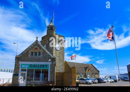 Clock Tower am Prince of Wales Pier, Dover Marina, Western Docks, Kent, Großbritannien, Juli 2016 Stockfoto