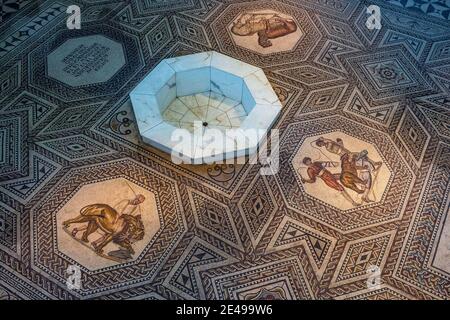 Mosaikboden in der römischen Villa Nennig, Perl-Nennig, Obermosel, Saarland, Deutschland Stockfoto