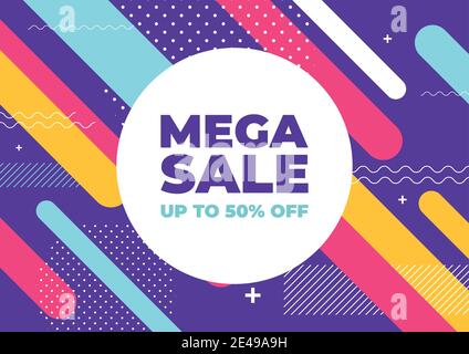 Mega Verkauf mit bunten geometrischen Formen Banner. Stock Vektor