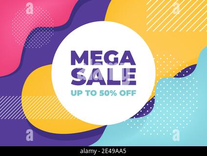 Mega Verkauf mit bunten geometrischen Formen Banner. Stock Vektor