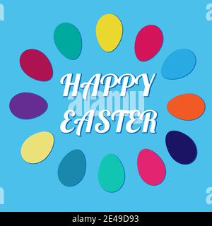 Frohe ostern quadratische Banner Vektor-Illustration mit bunten Eiern Stock Vektor