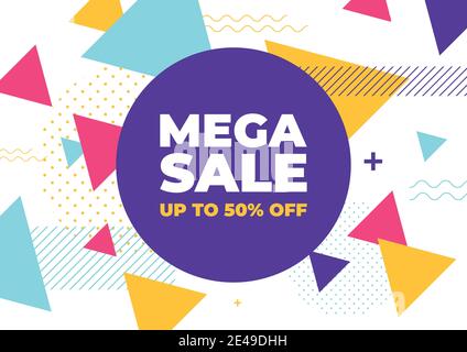 Mega Verkauf mit bunten geometrischen Formen Banner. Stock Vektor