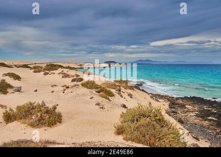 Strand Playa del Moro, Fuerteventura, Kanarische Inseln, Spanien Stockfoto