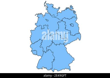 Deutschland Karte und Bundesländer Karte Vektor blau Stockfoto