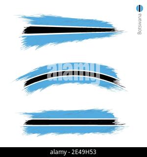 Set von 3 Grunge texturierte Flagge von Botswana, drei Versionen der Nationalflagge in Pinselstrichen gemalten Stil. Vektorflaggen. Stock Vektor