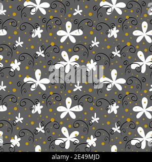 Abstraktes florales Nahtmuster mit weißen Blüten. Schlichtes Stoffdesign. Vektorgrafik. Stock Vektor