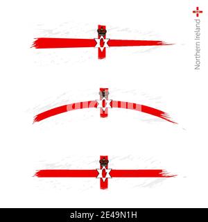 Set von 3 Grunge texturierte Flagge von Nordirland, drei Versionen der Nationalflagge in Pinselstrichen gemalten Stil. Vektorflaggen. Stock Vektor