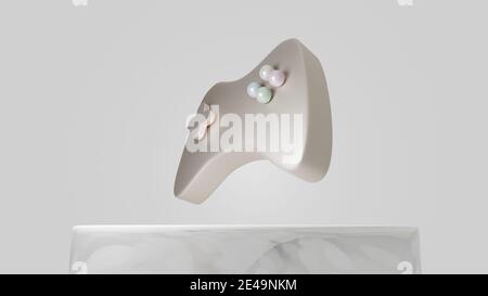 Niedliche minimalistische Spiel Joystick auf Marmor-Stand, Computer-Gaming-Konzept, 3d-Render Stockfoto