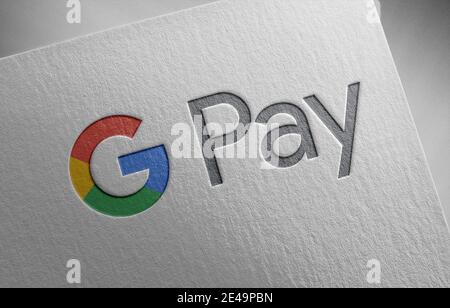 google Pay Logo auf Papier Stockfoto