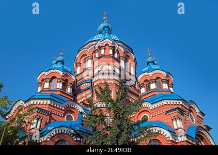 Kirche unserer Lieben Frau von Kasan, russisch-orthodoxe Kirche im byzantinischen Stil in der Stadt Irkutsk, Südsibirien, Russland Stockfoto