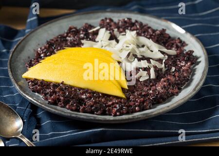 Hausgemachter Lila Mango klebriger Reis mit Kokosmilch Stockfoto