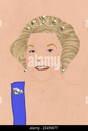 Königin Beatrix von den Niederlanden Porträt-Illustration. Stockfoto