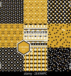 Satz von Texturen mit Herzen. Nahtlose geometrische abstrakte Muster. Kann in Textilien, für Buchgestaltung, Website-Hintergrund verwendet werden. Stock Vektor