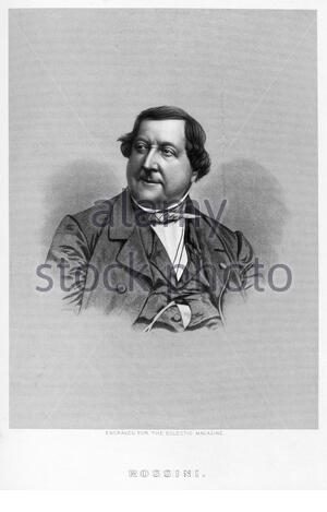 Gioachino Antonio Rossini Portrait, 1792 – 1868, war ein italienischer Komponist, der durch seine 39 Opern, Vintage Illustration aus dem 19. Jahrhundert, berühmt wurde Stockfoto