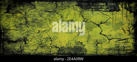 Abstrakter gelbgrüner Hintergrund mit weichem hellen Gold Zentrum glühen mit hellen Farben und dunkelblau grünen Rand mit verschwommener melierter Textur Stockfoto