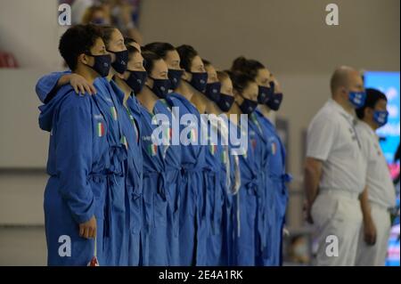 Triest, Italien. Januar 2021. Triest, Italien, Federal Center B. Bianchi, 22. Januar 2021, Italien während der Frauen Wasserball Olympic Game Qualification Tournament 2021 - Italien gegen Israel - Olympische Spiele Credit: Marco Todaro/LPS/ZUMA Wire/Alamy Live News Stockfoto