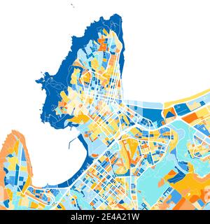 Farbkunstkarte von Coquimbo, Chile, Chile in Blau und Orangen. Die Farbabstufungen in der Coquimbo-Karte folgen einem zufälligen Muster. Stock Vektor