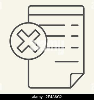 Dokument mit Abbruchzeichen dünne Linie Symbol. Papier mit Kreuzvektordarstellung isoliert auf Weiß. Ablehnen Datei Umriß Stil Design, für Web entwickelt Stock Vektor
