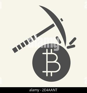 Kryptowährung Mining solide Symbol. Krypto Pickel Vektor-Illustration isoliert auf weiß. Bitcoin Mining Glyph Stil Design, für Web und App entwickelt Stock Vektor