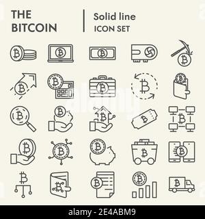 Bitcoin Linie Icon Set, Kryptowährung Symbole Sammlung, Vektor-Skizzen, Logo Illustrationen, digitale Geld Zeichen lineare Piktogramme Paket isoliert Stock Vektor
