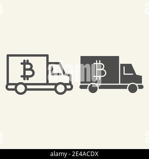 Bitcoin Auto Linie und Glyph Symbol. Krypto van Vektor-Illustration isoliert auf weiß. Bitcoin Transport Outline Stil Design, für Web und App entwickelt Stock Vektor