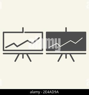 Präsentationslinie und Glyphensymbol. Infografik Vektor-Illustration isoliert auf weiß. Chart on Board Outline Style Design, entwickelt für Web und App Stock Vektor