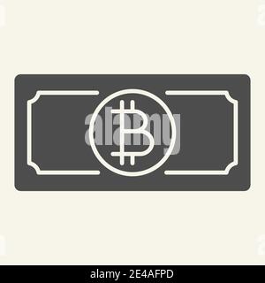 Bitcoin Banknote solide Symbol. Krypto-Geld-Vektor-Illustration isoliert auf weiß. Papier Kryptowährung Glyphen Stil Design, für Web und App entwickelt Stock Vektor