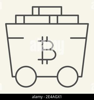 Bitcoin Mining Cart dünne Linie Symbol. Abbildung des Krypto-Schlittenvektors isoliert auf Weiß. Bitcoin Transport Umriss Stil Design, entworfen für Stock Vektor