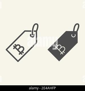 Schlüsselanhänger mit Bitcoin-Linie und Glyph-Symbol. Bitcoin Schmuckkästchen Vektor-Illustration isoliert auf weiß. Kryptowährung Schlüsselanhänger skizzieren Stil Design Stock Vektor