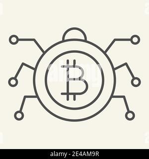 Bitcoin-Mikrochip-Symbol mit dünner Linie. Krypto-Chip Vektor-Illustration isoliert auf weiß. Kryptowährung cpu skizzieren Stil Design, für Web und App entwickelt Stock Vektor